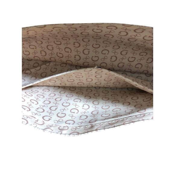 Guess Black Handbag Embossed Logo Faux Leather Purse Gold-Tone Hardware Handles - Picture 12 of 15